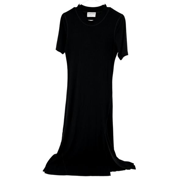 Modern Citizen Maxi Dress Mock Neck Ribbed Slit Stretch Knit Black Small - Picture 1 of 5